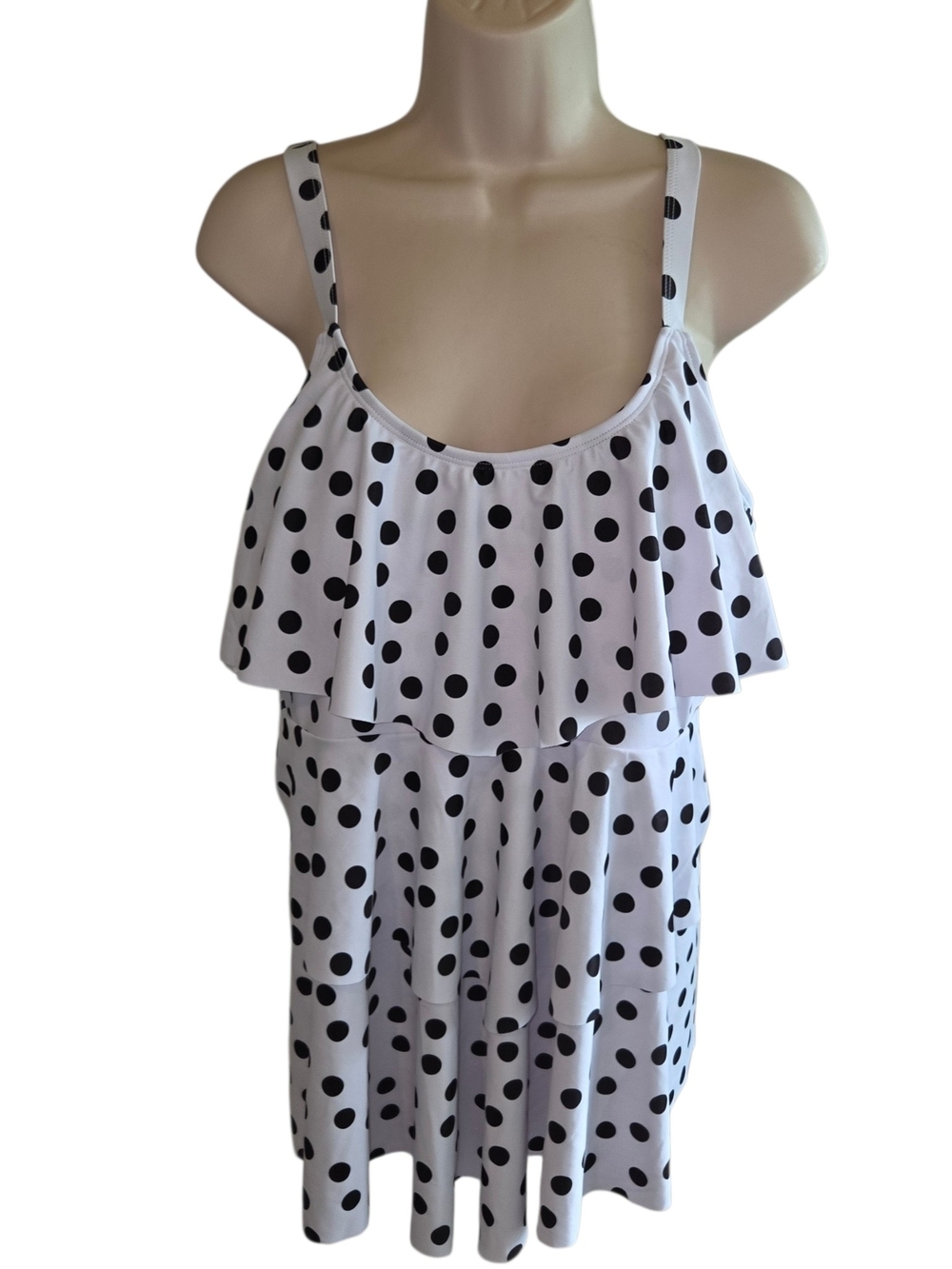 Younique White and Black Polka Dot Ruffle Swim Top